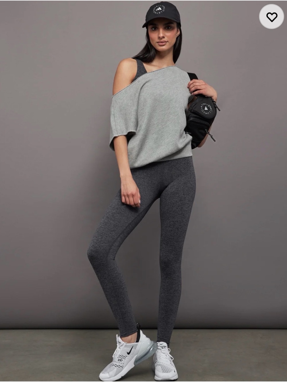 Carbon38 Short Sleeve Off Shoulder Sweatshirt in French Terry Heather Grey MED